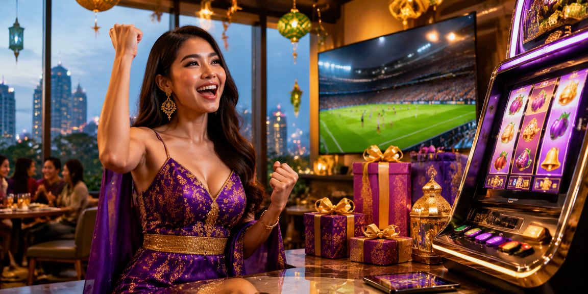 Tampilan slot game di layar ponsel dengan suasana kafe yang hangat